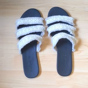 ROTHY'S Triple Band Sea Shell Fringe Slip On Slide Sandals size 10